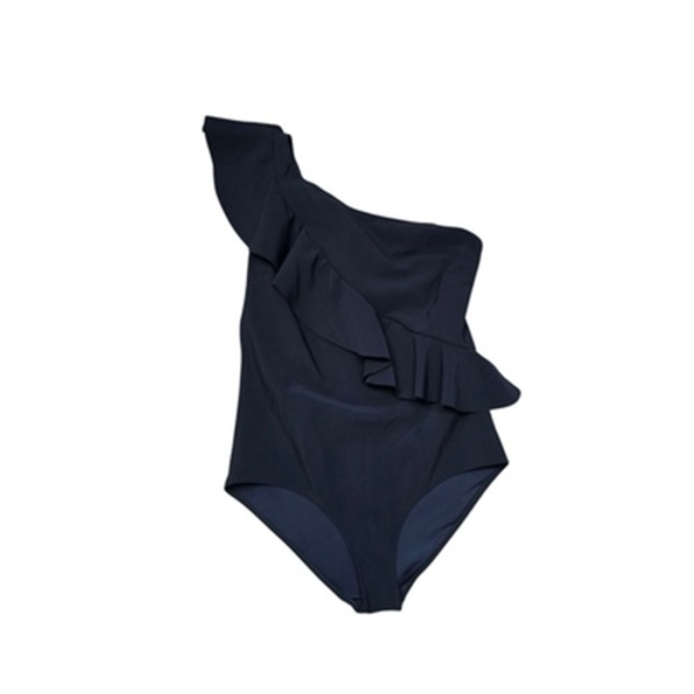 Chiara Boni Swimsuit Womens Size 48 Black One Shoulder Ruffle Italy Elegant Suit